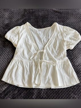 Garage White Tie-Front Puff Sleeve Blouse
